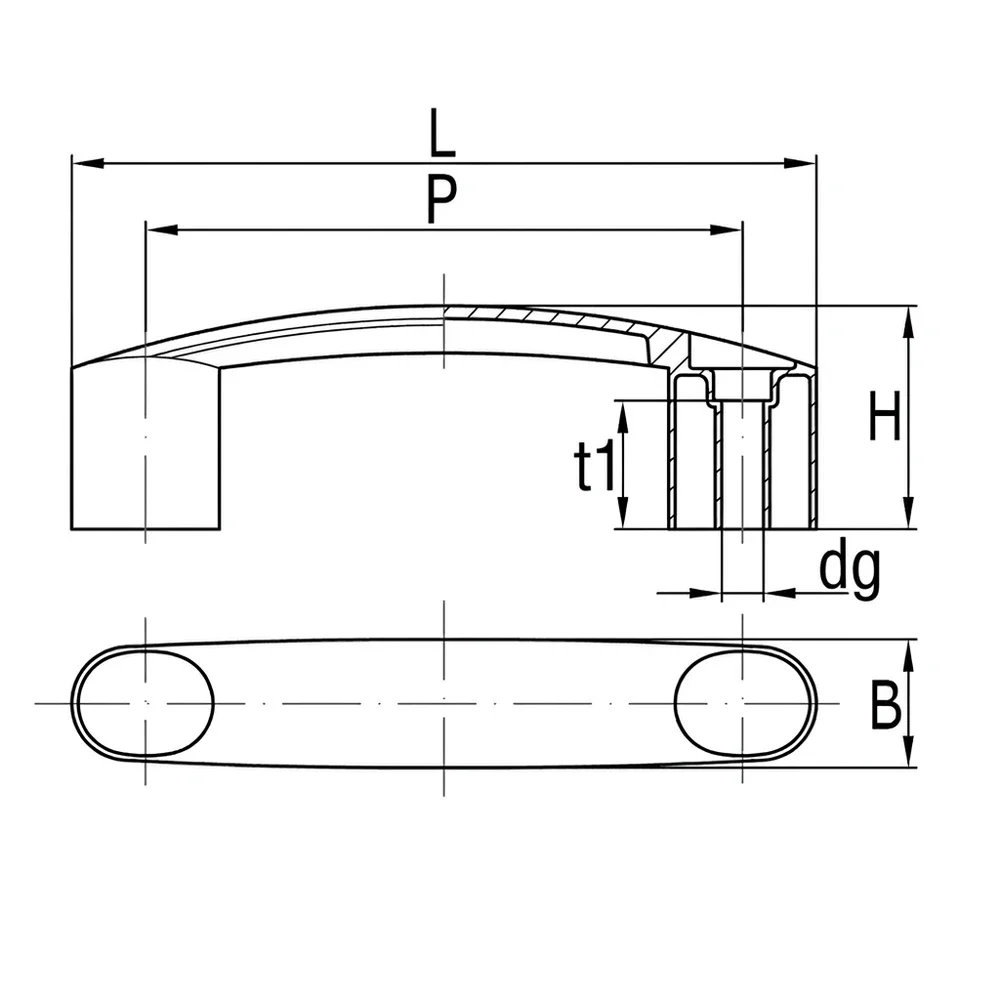 Plano acotado Asa PA-GF 116mm - perforación Ø20 - Negro