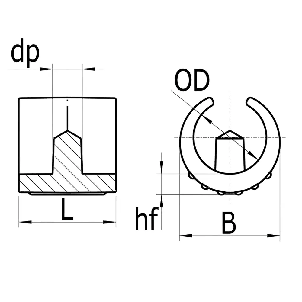 Dibujo técnico: Taco adhesivo para sillas con base redondeada y tetón