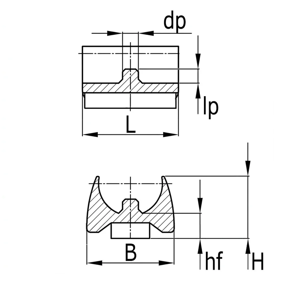 Plano de dimensiones Taco con tetón y base hueca con fieltro