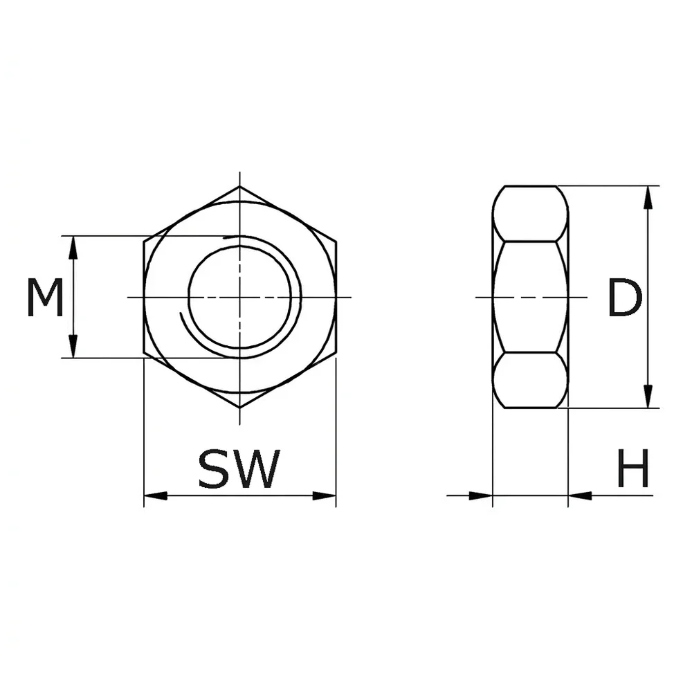 Plano acotado Tuerca hexagonal PA - DIN 934 - M4 - Natural