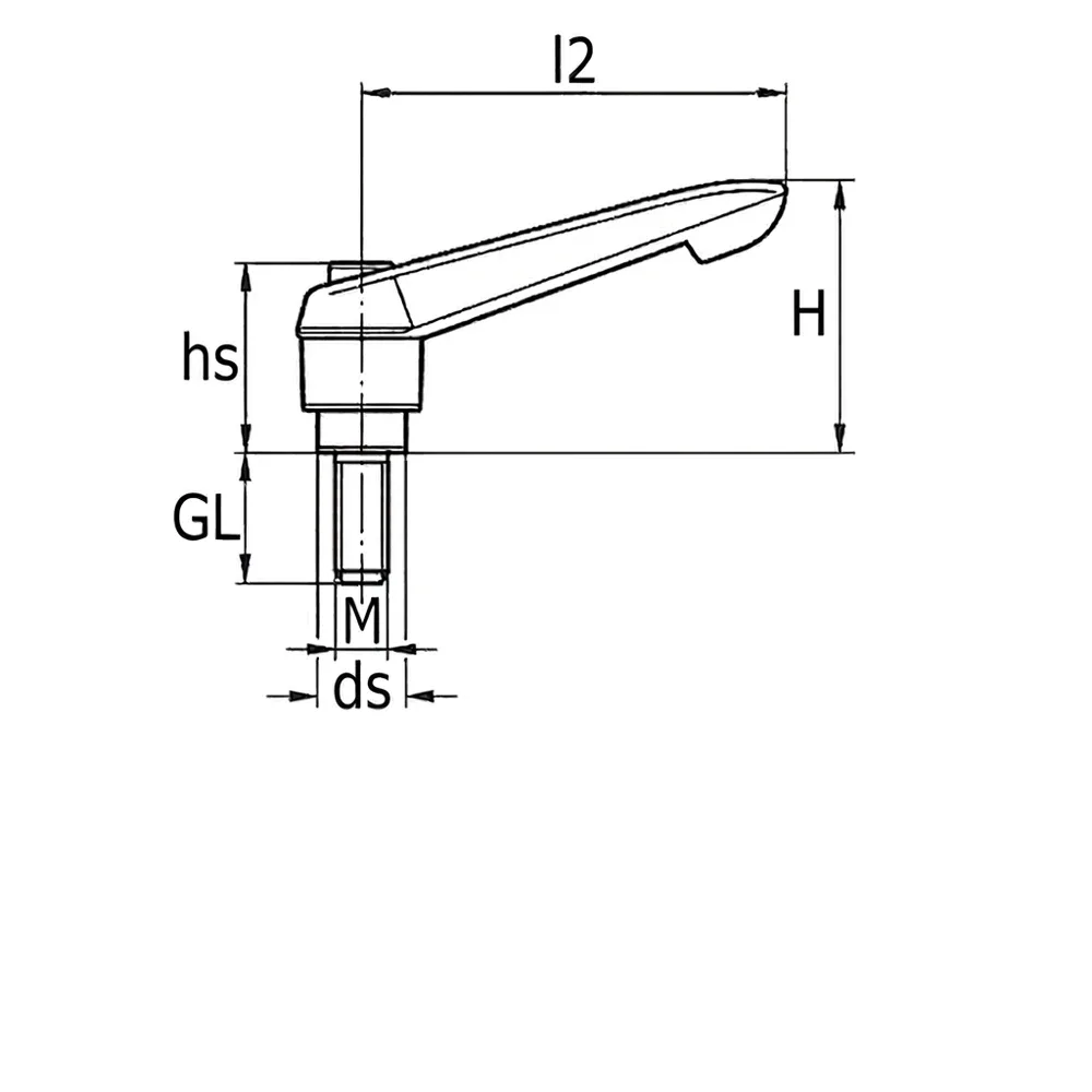 Dibujo técnico: Maneta de acero inoxidable - rosca macho