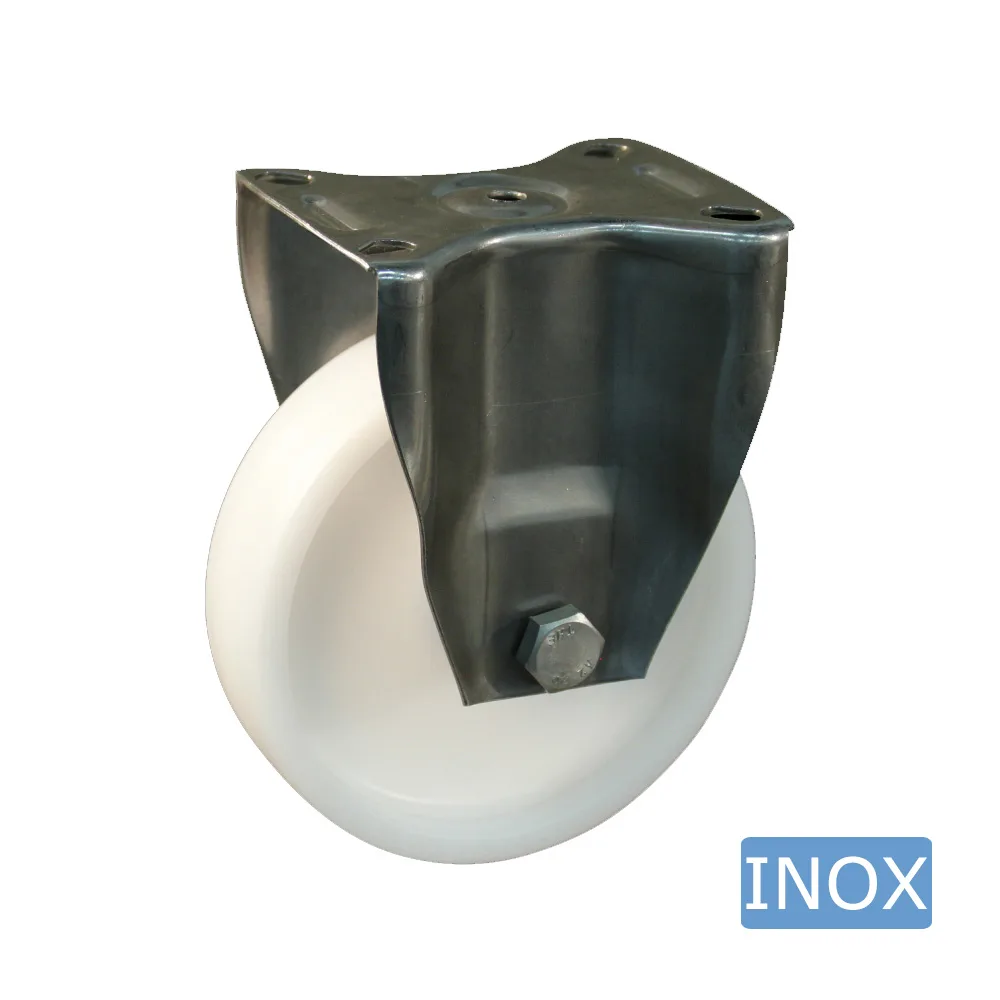 Rueda giratoria PA Ø125mm - banda de rodadura azul Plástico - Cojinete de deslizamiento - Fijación de placa 95x80mm - Acero inoxidable A2 (AISI 304)