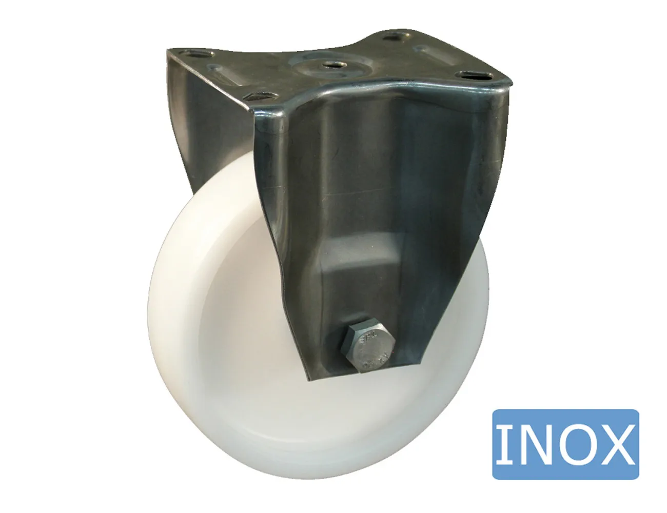 Rueda nylon fija con placa superior - horquillas de acero inoxidable – Ruedas nylon - 800kg - horquillas de acero inoxidable