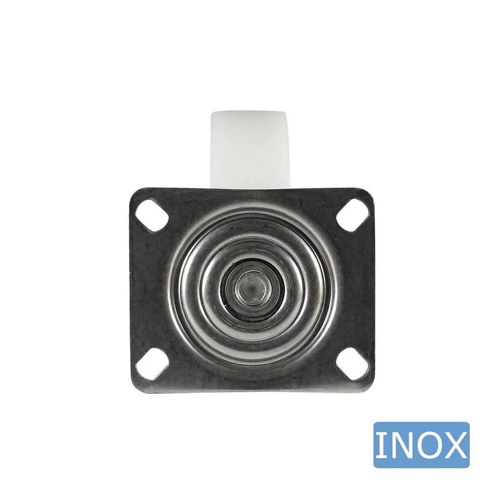 Rueda giratoria PA Ø125mm - banda de rodadura azul Plástico - Cojinete de deslizamiento - Fijación de placa 95x80mm - Acero inoxidable A2 (AISI 304) imagen 2