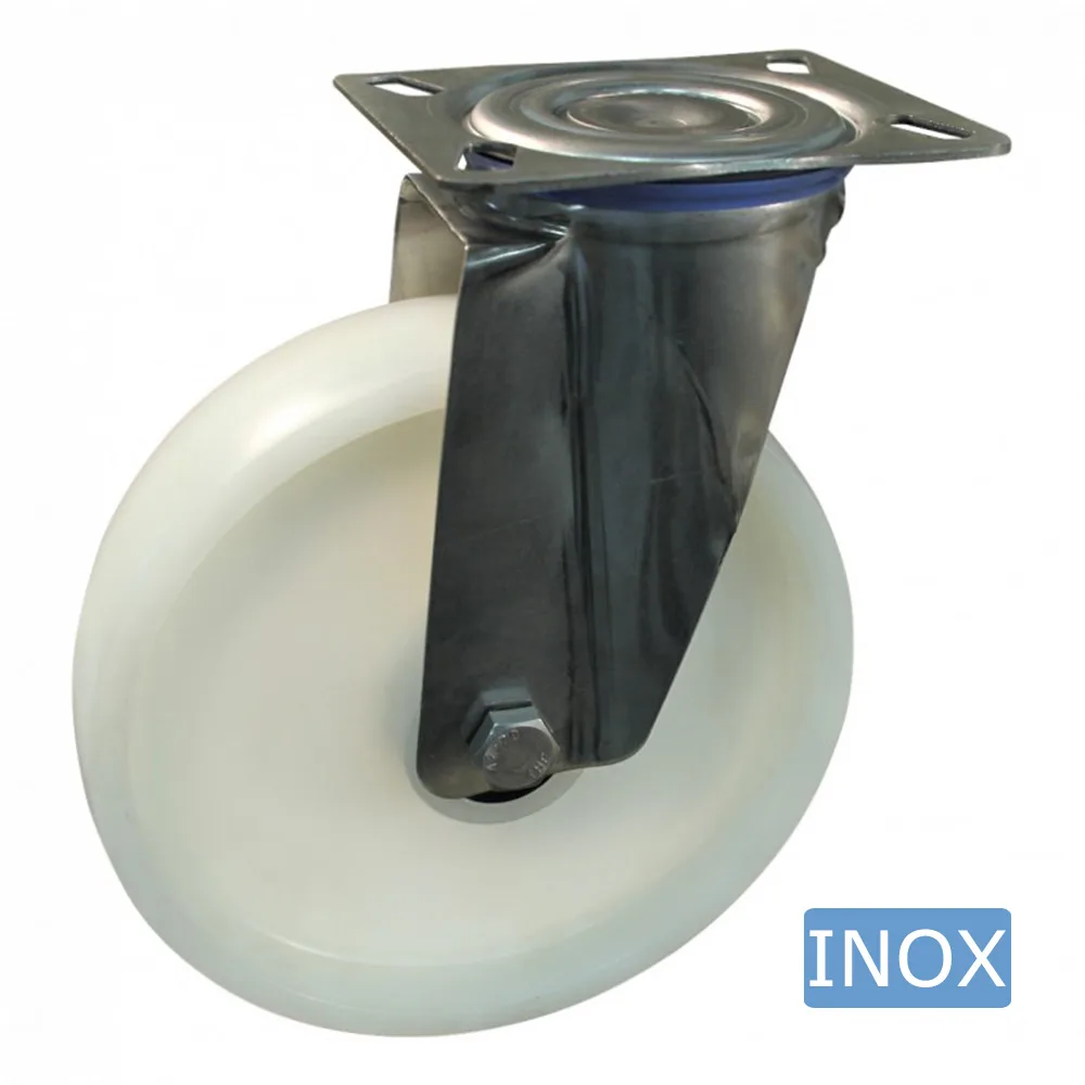 Rueda giratoria PA Ø125mm - banda de rodadura azul Plástico - Cojinete de deslizamiento - Fijación de placa 95x80mm - Acero inoxidable A2 (AISI 304) imagen 4