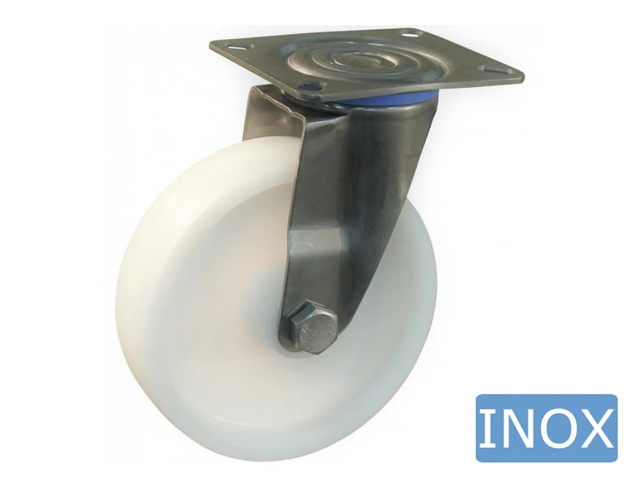 Rueda nylon giratoria con placa superior - horquillas de acero inoxidable – Ruedas nylon - 800kg - horquillas de acero inoxidable