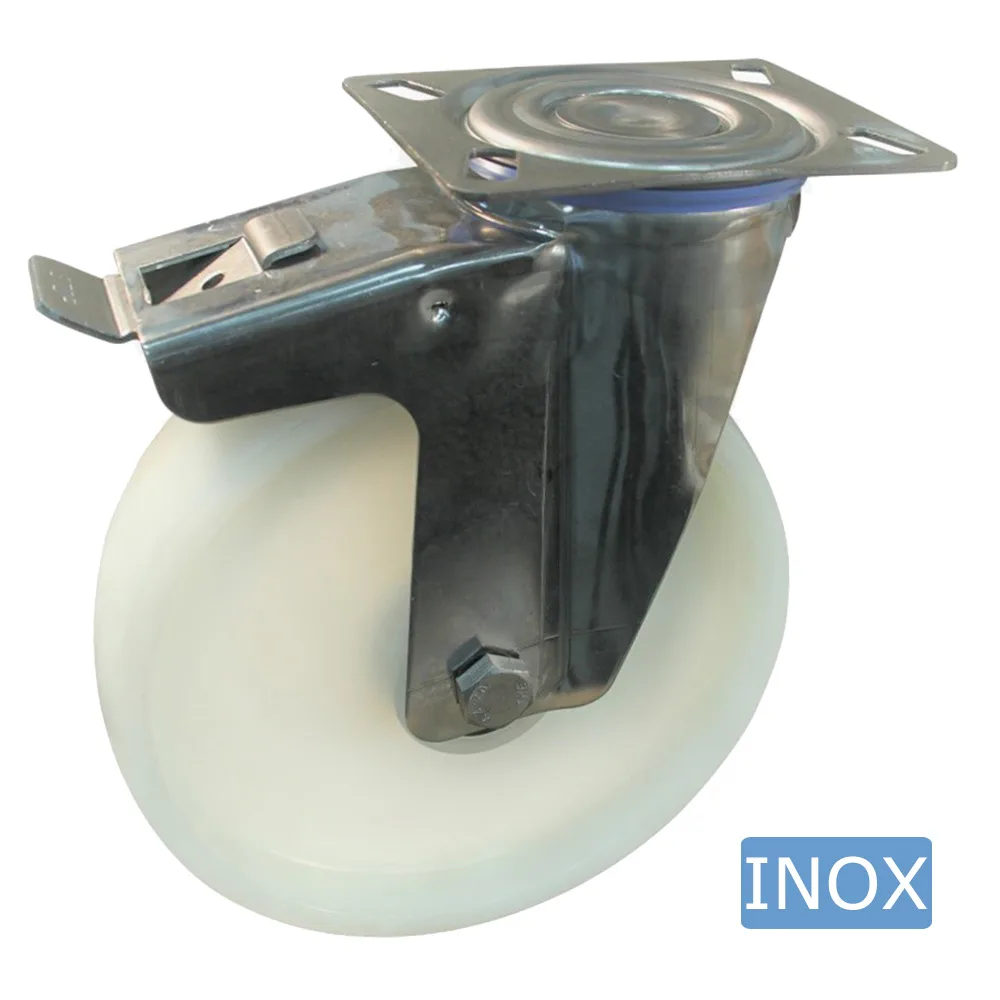 Rueda giratoria PA Ø125mm - banda de rodadura azul Plástico - Cojinete de deslizamiento - Fijación de placa 95x80mm - Acero inoxidable A2 (AISI 304) imagen 2