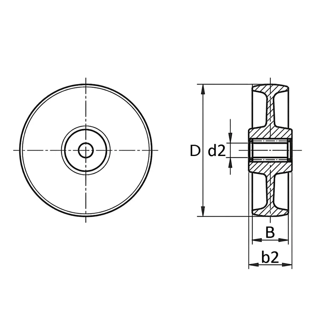 Plano acotado Rueda Ø100x35mm - Rodamiento de rodillos - banda de rodadura PP