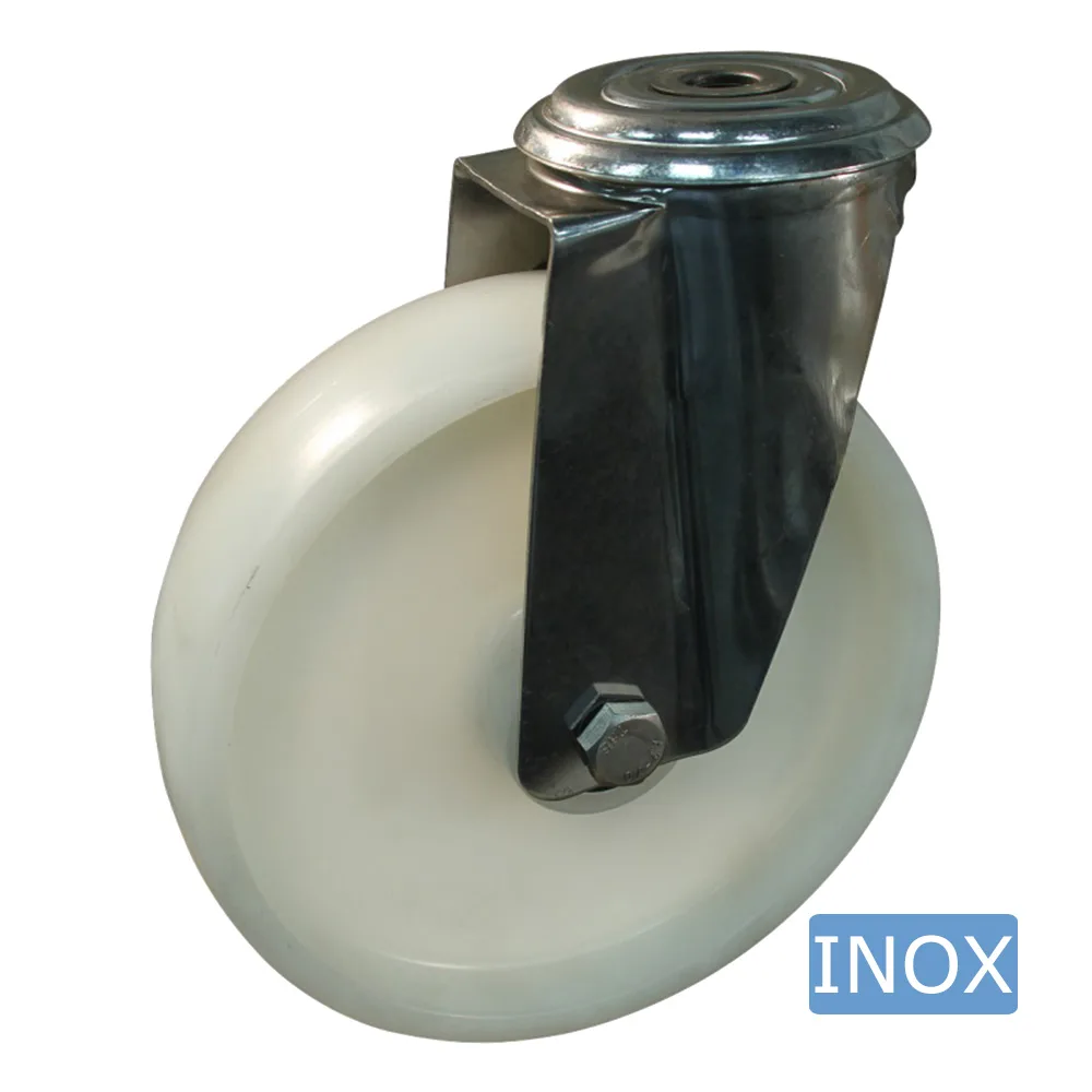 Rueda giratoria PA Ø100mm - banda de rodadura azul Plástico - Rodamiento de rodillos - Agujero de perno Ø12mm - Acero inoxidable A2 (AISI 304) imagen 2