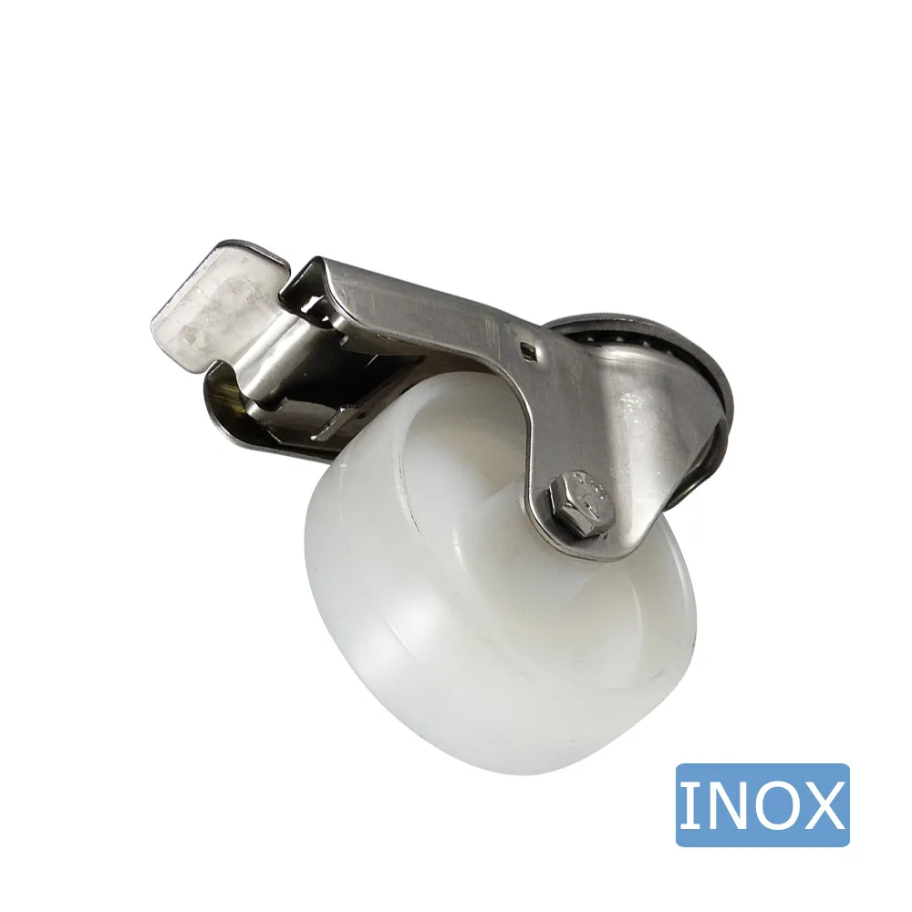 Rueda giratoria con freno PA Ø150mm - banda de rodadura azul Plástico - Rodamiento de rodillos - Agujero de perno Ø16mm - Acero inoxidable A2 (AISI 304) imagen 4