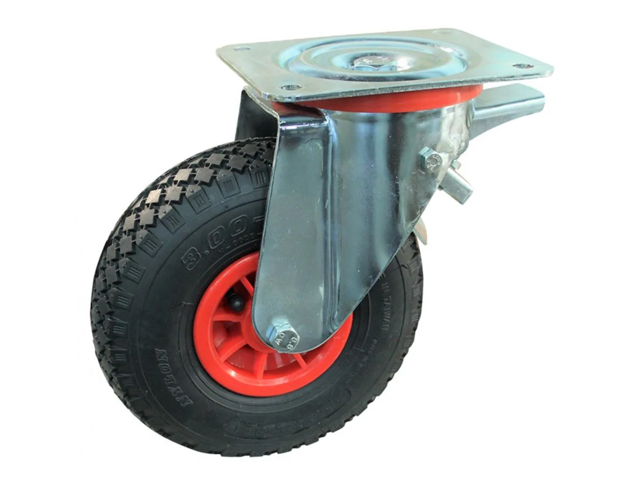 Rueda de carretilla giratoria con freno con placa superior – Rueda de carretilla - 110kg - horquillas de acero