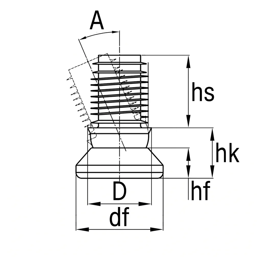 Plano de dimensiones Contera redonda flexible con base de acero inoxidable