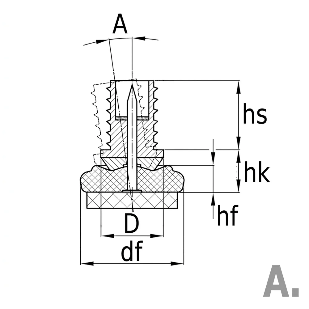 Plano de dimensiones Contera redonda flexible con base de fieltro