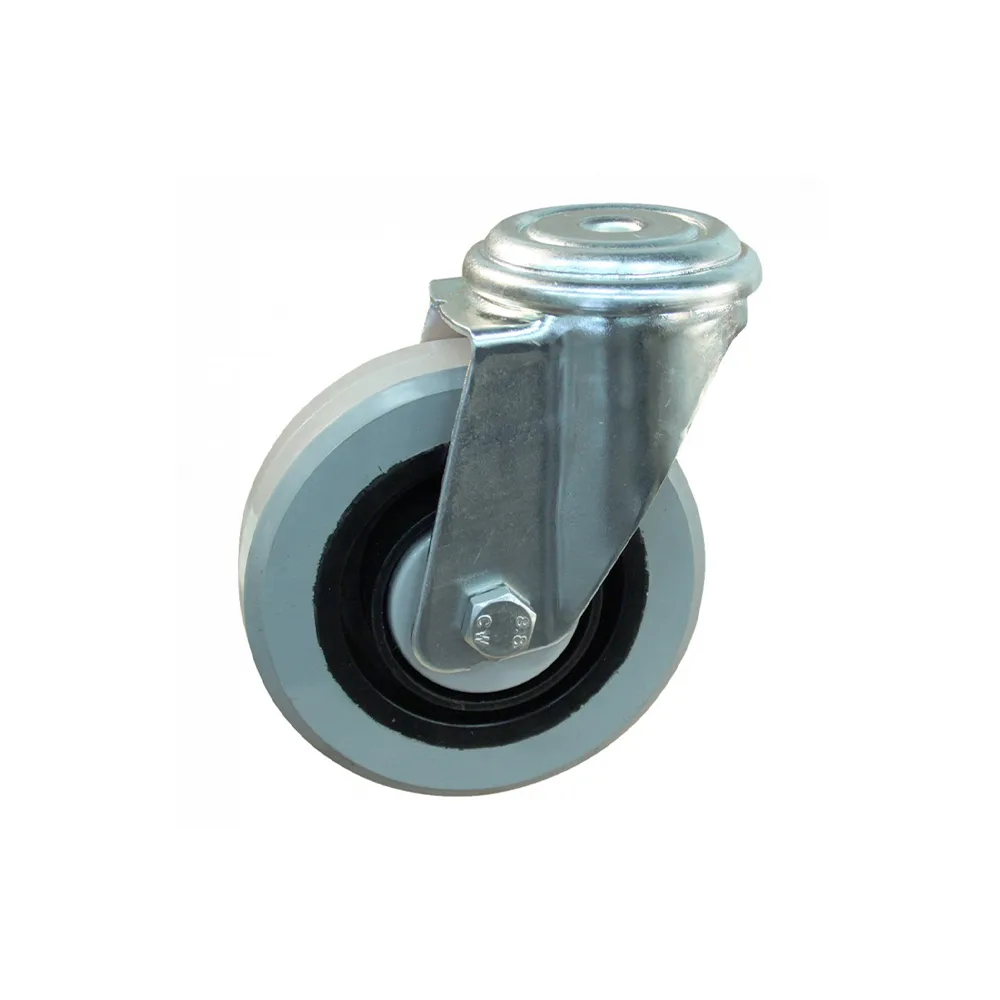 Rueda de goma elástica giratoria con horquilla - Agujero central