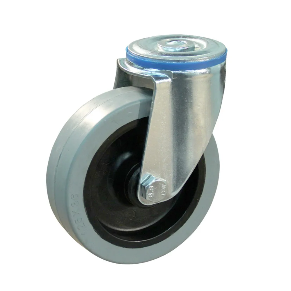 Rueda de goma elástica giratoria con horquilla - Agujero central