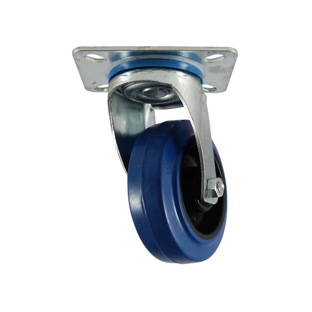 Rueda giratoria PA Ø125mm - banda de rodadura azul caucho - Rodamiento de rodillos - Fijación de placa 105x80mm - St - Acero imagen 2