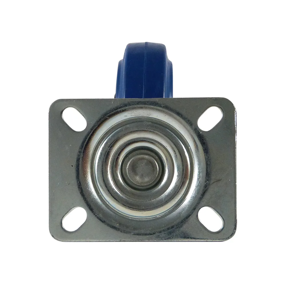 Rueda giratoria PA Ø125mm - banda de rodadura azul caucho - Rodamiento de rodillos - Fijación de placa 105x80mm - St - Acero