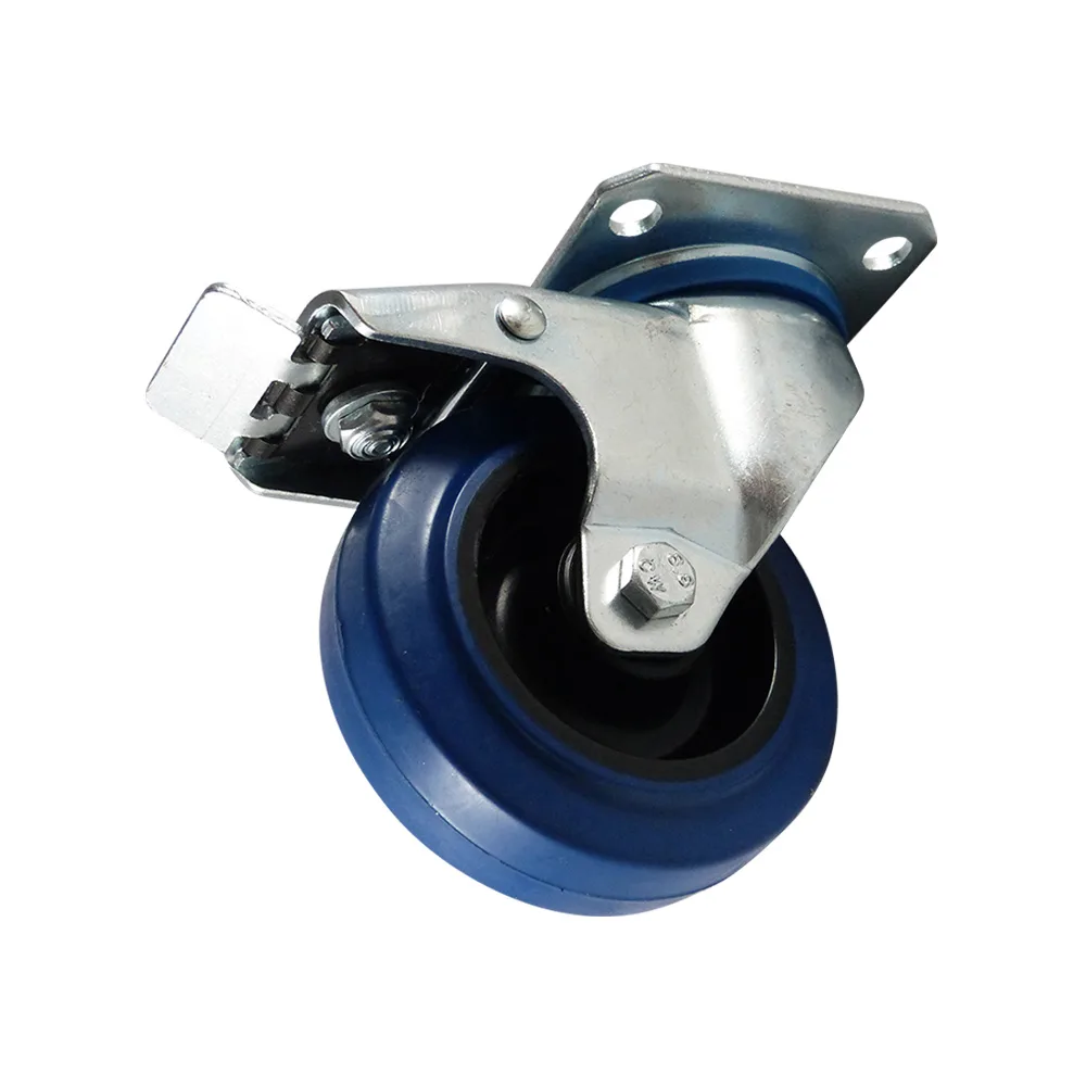 Rueda giratoria con freno con placa superior - goma azul