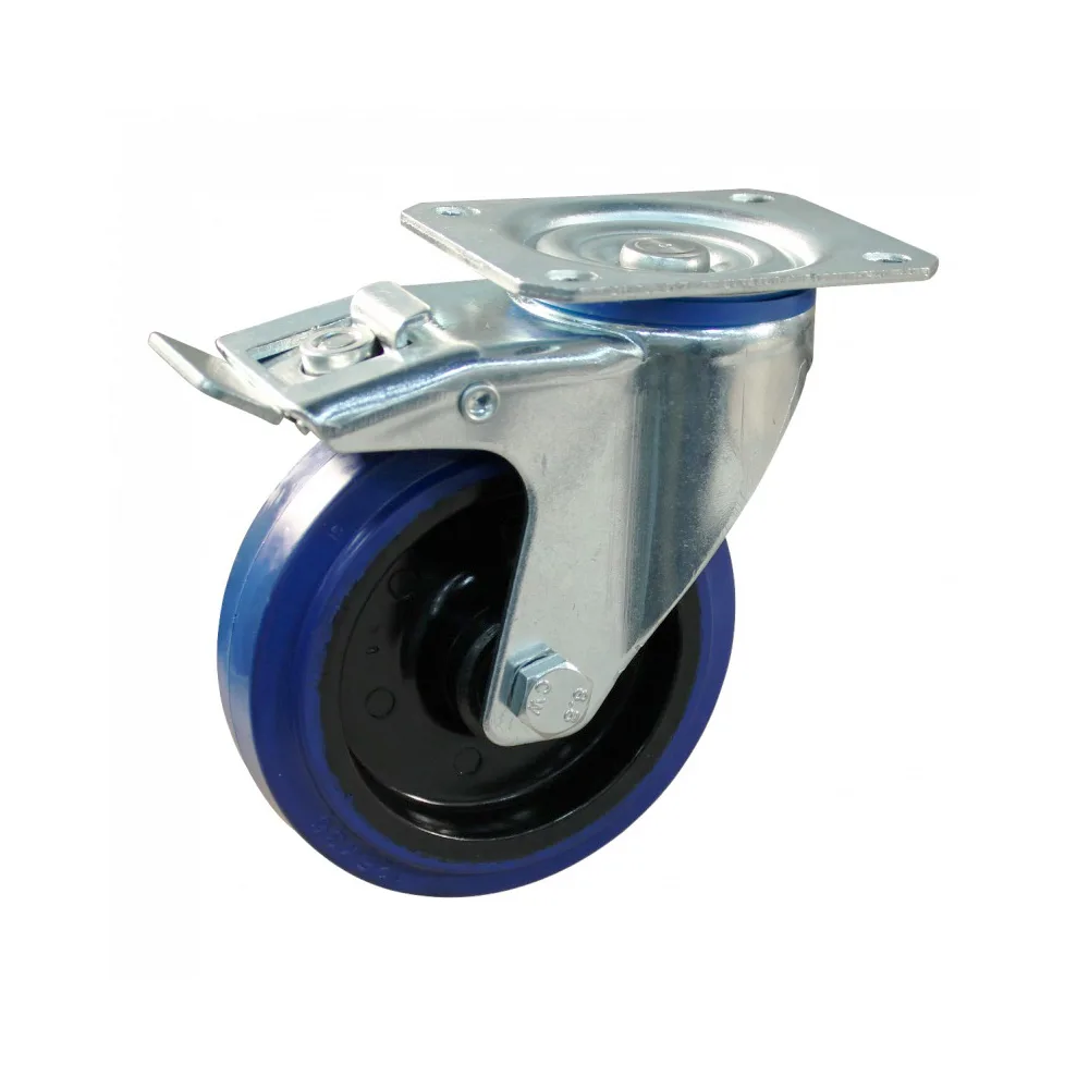 Rueda giratoria con freno con placa superior - goma azul
