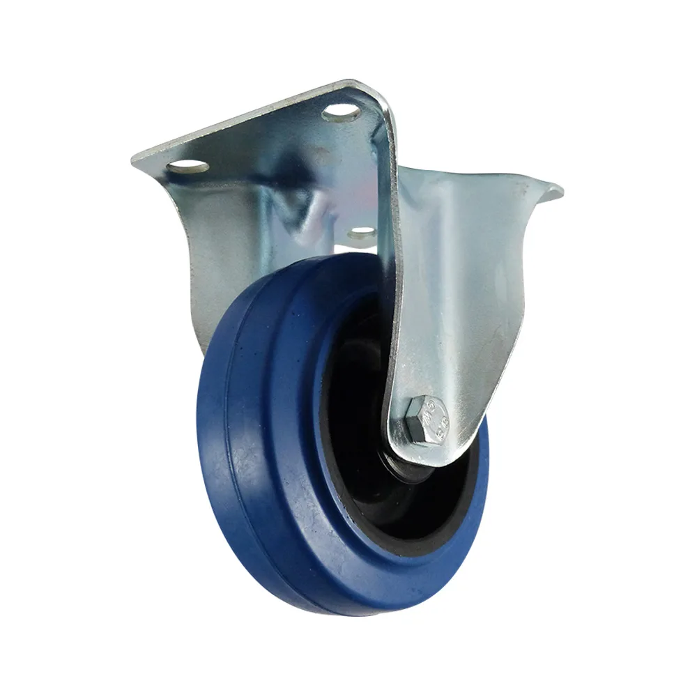 Rueda fija PA Ø100mm - banda de rodadura azul caucho - Fijación de placa 105x80mm - St - Acero imagen 3