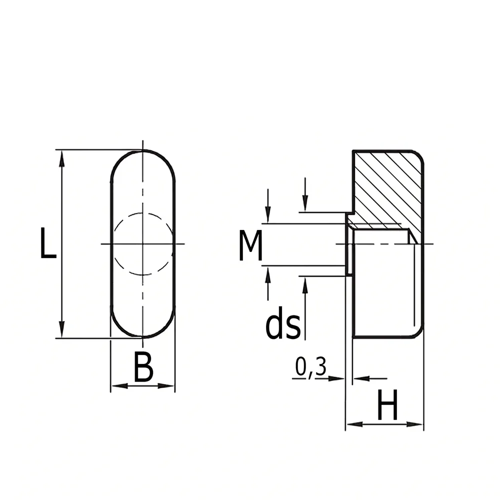 Dibujo técnico: Tuerca de mariposa de acero inoxidable
