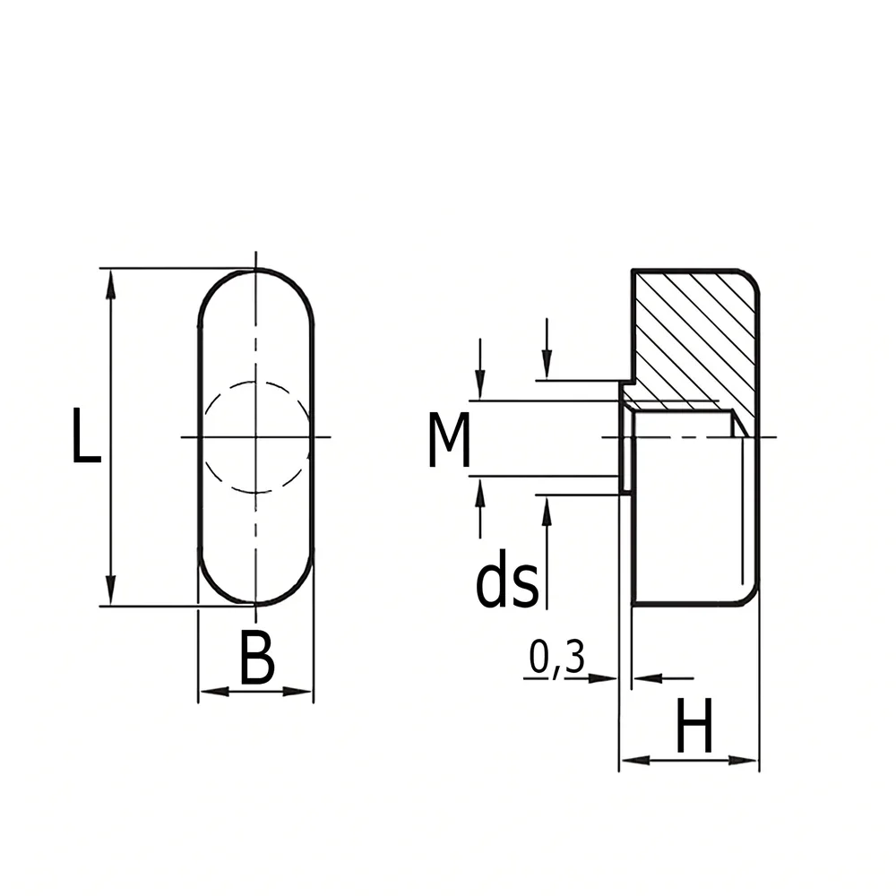 Plano de dimensiones Tuerca de mariposa de acero inoxidable