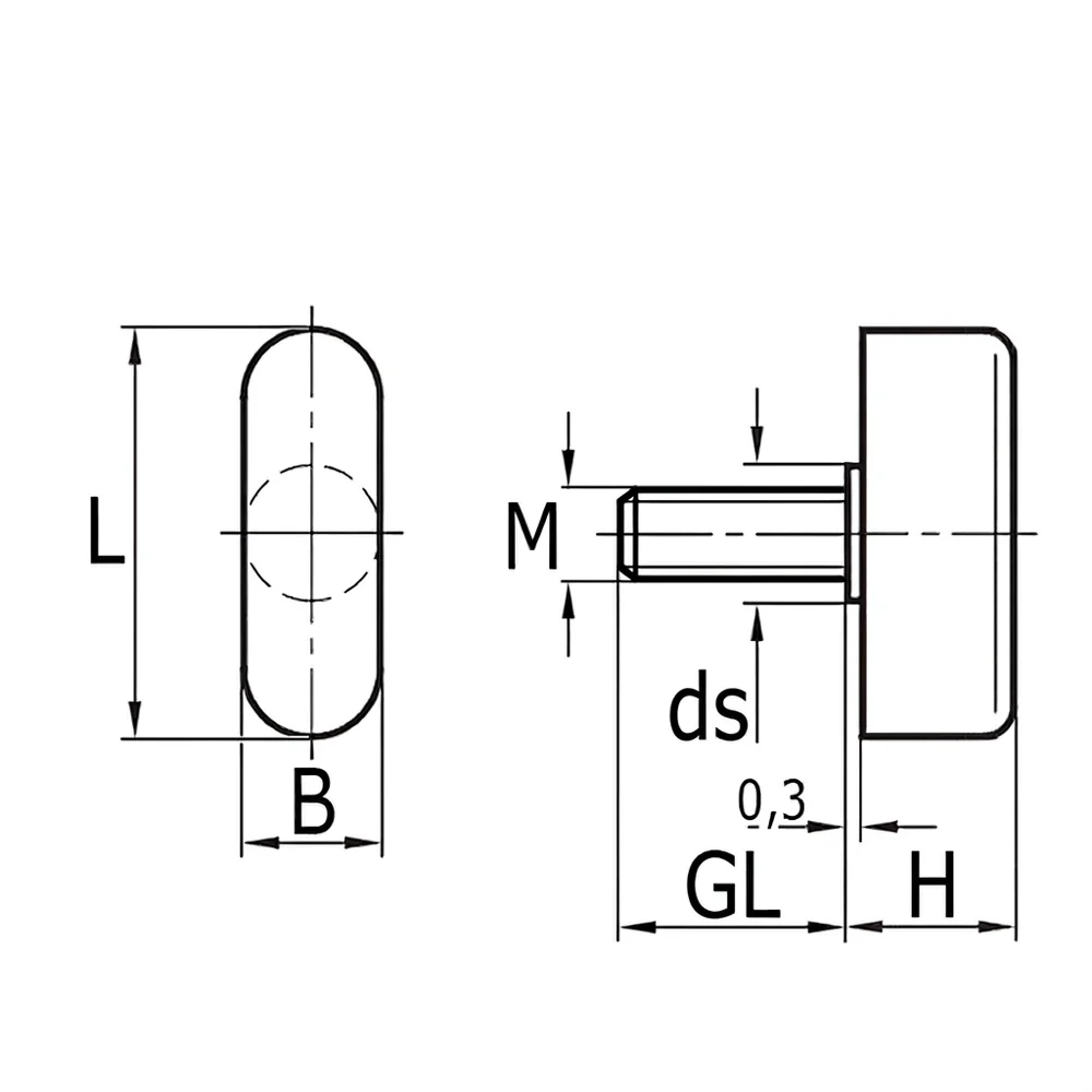 Plano de dimensiones Tornillo de mariposa en acero inoxidable