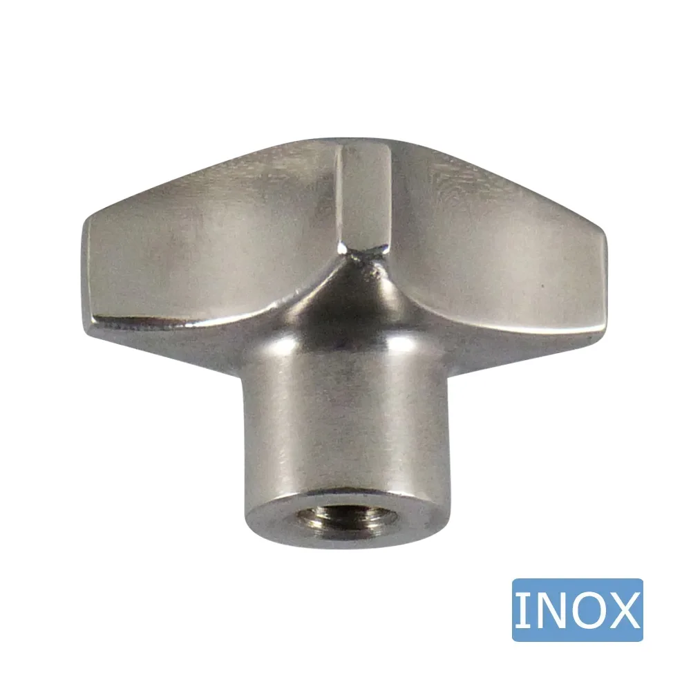 Pomo cruz Ø31mm - manguito roscado M6 - Acero inoxidable A2 (AISI 304)