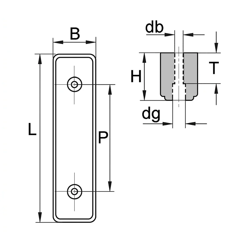 Plano de dimensiones Topes de goma con orificio