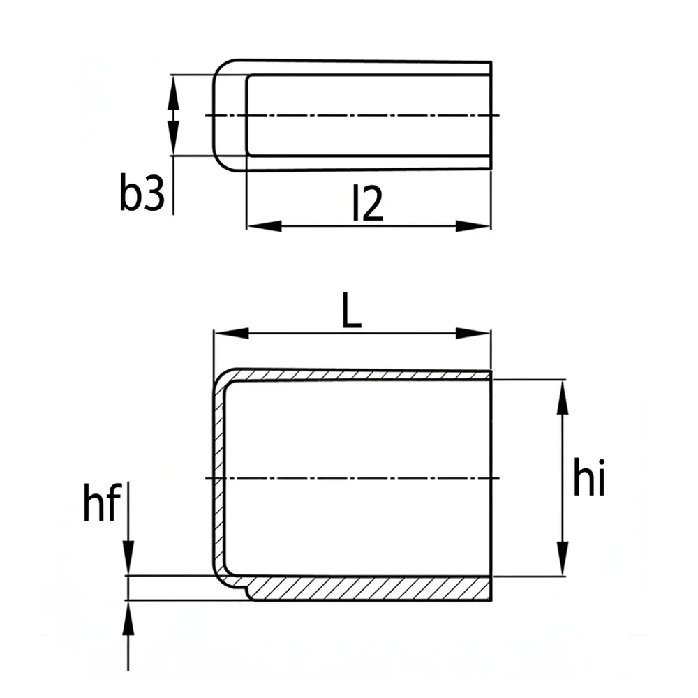 Plano de dimensiones Contera exterior para tubo ovalado plano