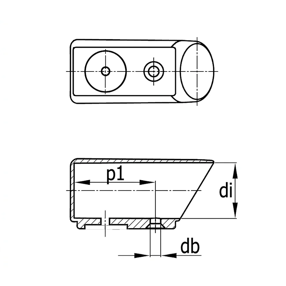 Plano de dimensiones Contera exterior para tubo redondo PA