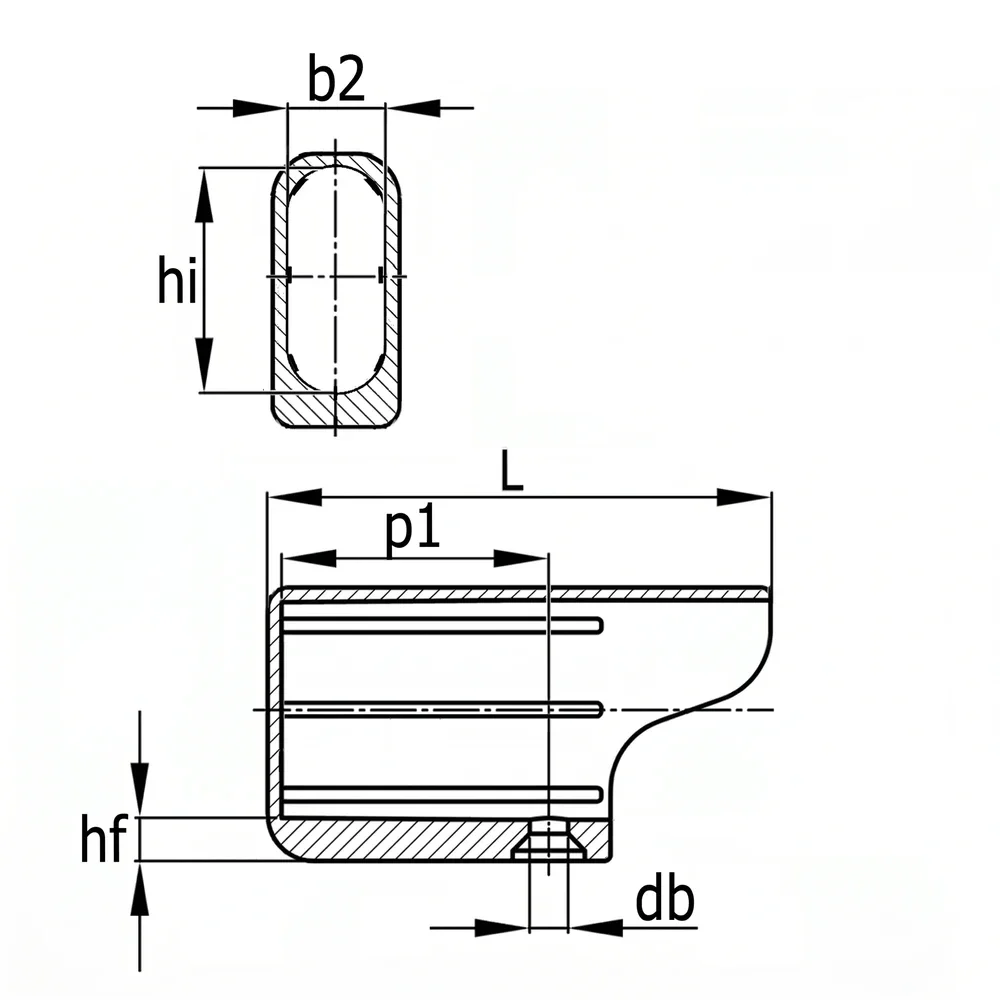 Plano acotado Contera exterior envolvente para tubo ovalado PE - Ø20x38mm - Negro