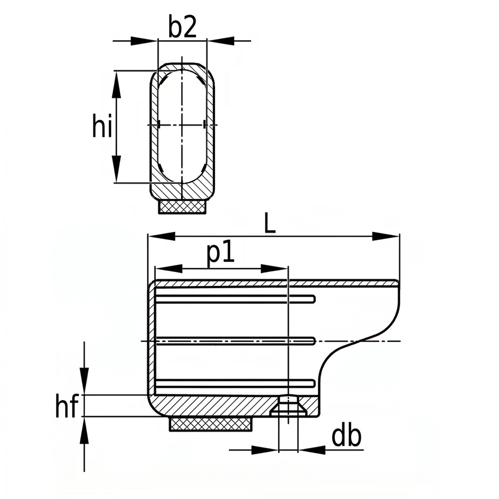 Dibujo técnico: Contera exterior envolvente con fieltro para tubo ovalado plano