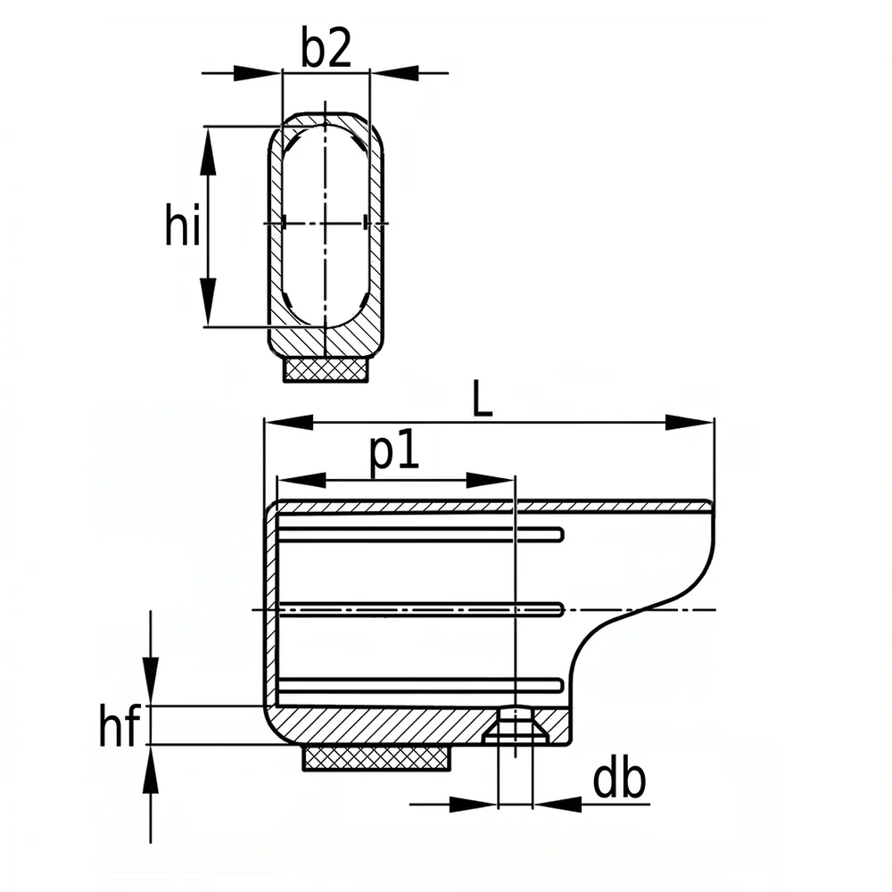 Plano acotado Contera exterior envolvente con fieltro para tubo ovalado PE - Ø38x20mm Negro