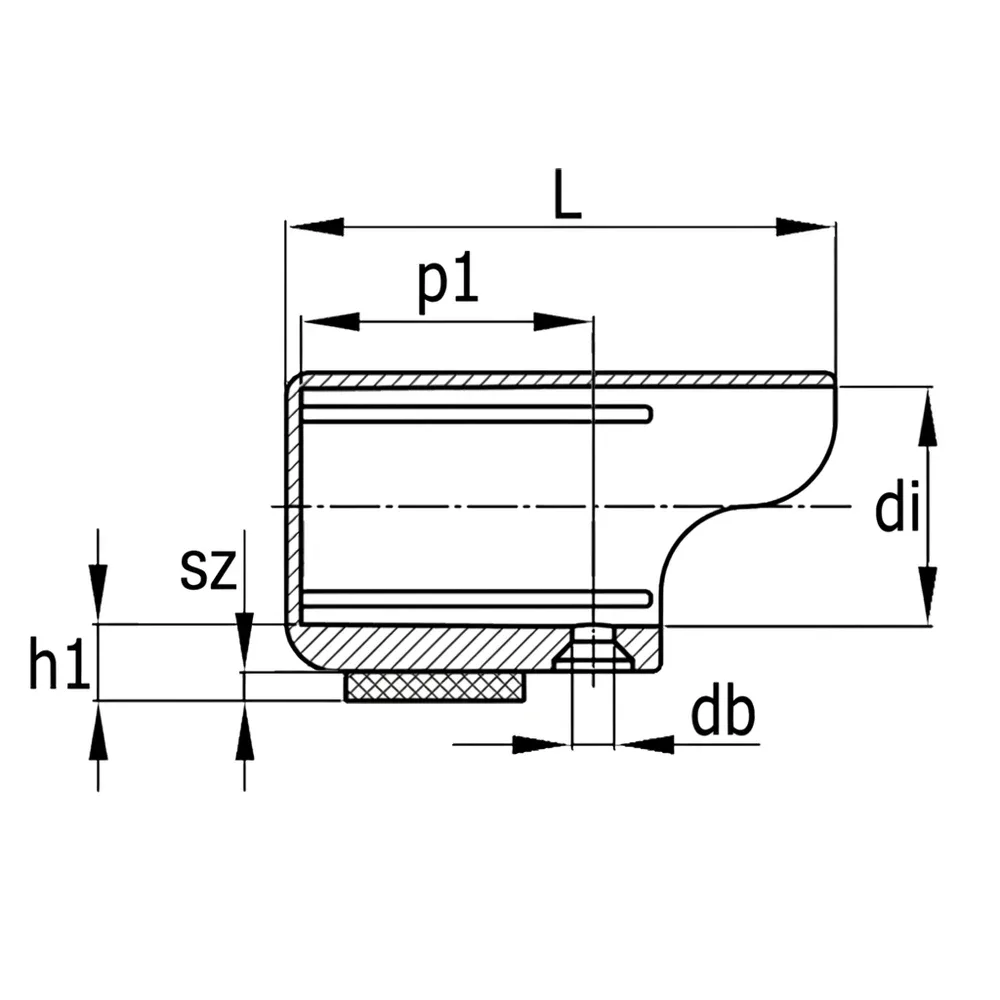 Dibujo técnico: Contera exterior con fieltro para tubo redondo