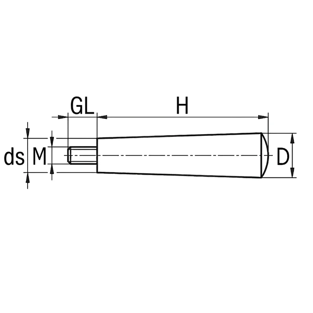 Plano acotado Empuñadura cónica baquelita Ø25x90mm - M8x14mm - Negro