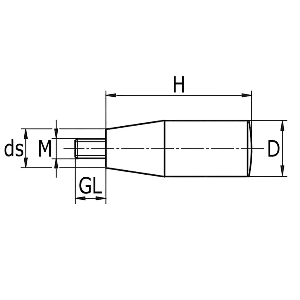 Plano de dimensiones Empuñadura cilindríca - PA- Rosca macho