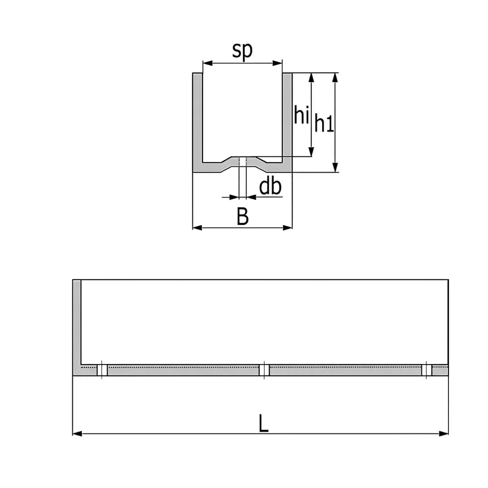 Dibujo técnico: Soporte en U para placas de hormigón