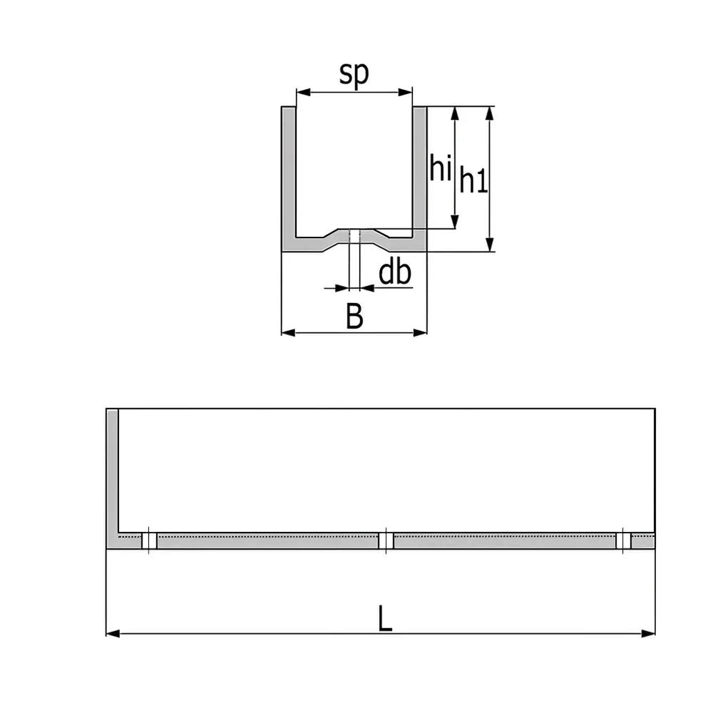 Plano acotado Soporte en U para placa de hormigón PA 300mm - Gris antracita