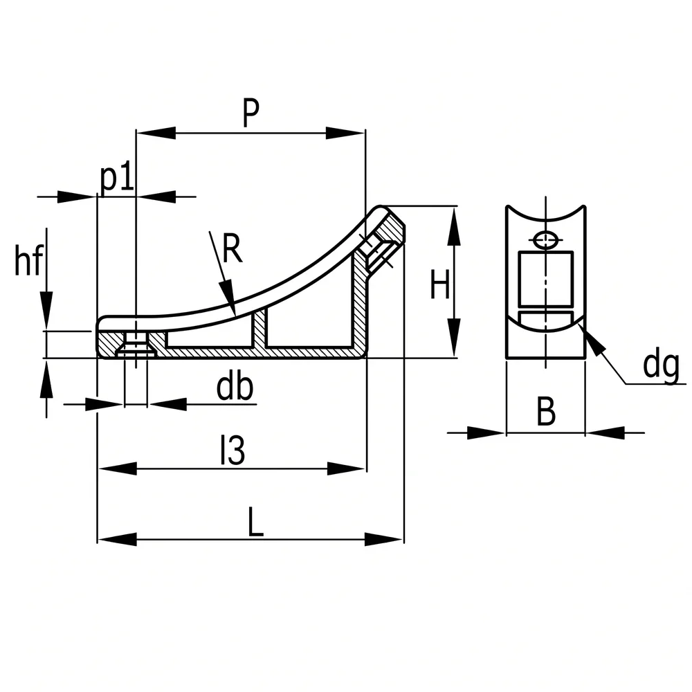Plano de dimensiones Taco angular para tubo ovalado