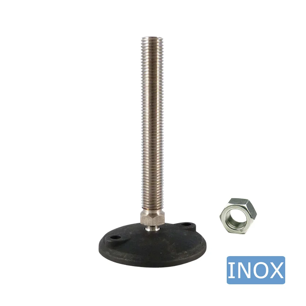 Pie nivelador articulado redondo Ø120 - M10x90 - Acero inoxidable A2 (AISI 304) - Negro