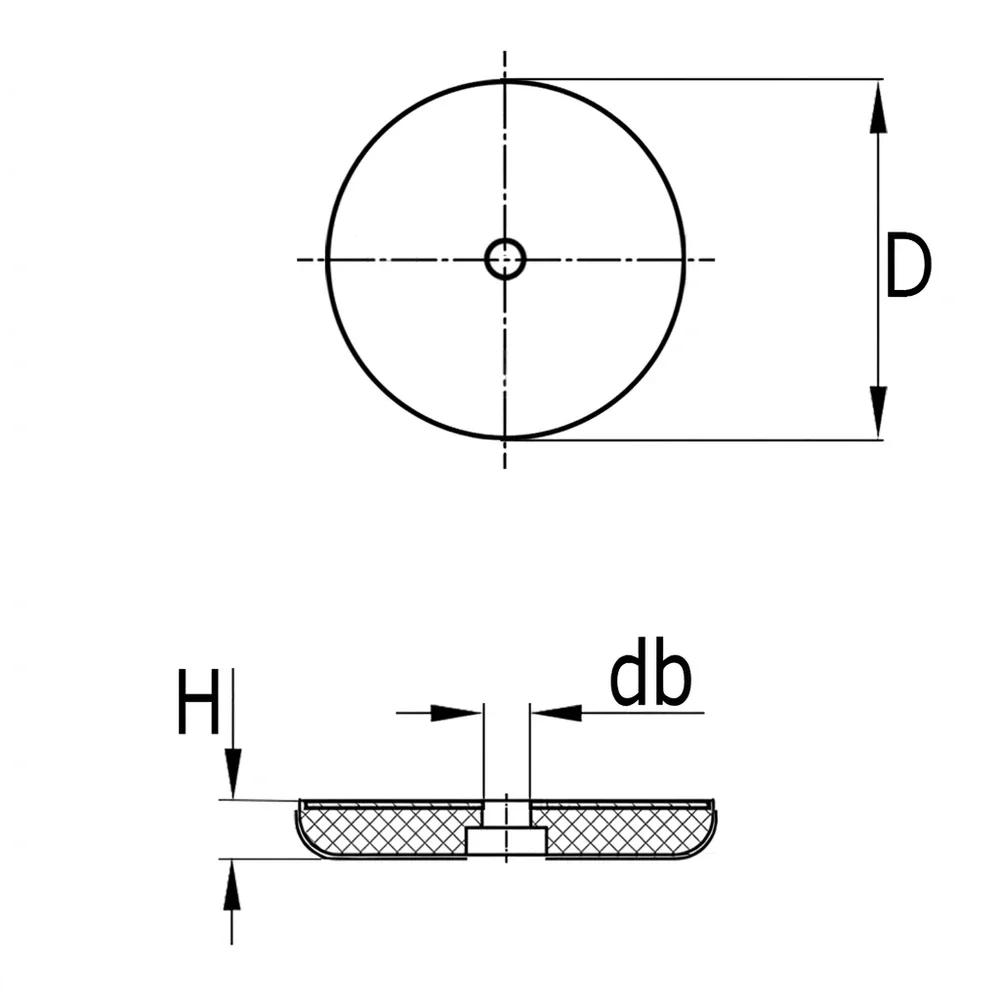 Plano acotado Deslizador para muebles de teflón PTFE para tubo Ø25mm - con agujero Ø4.3mm