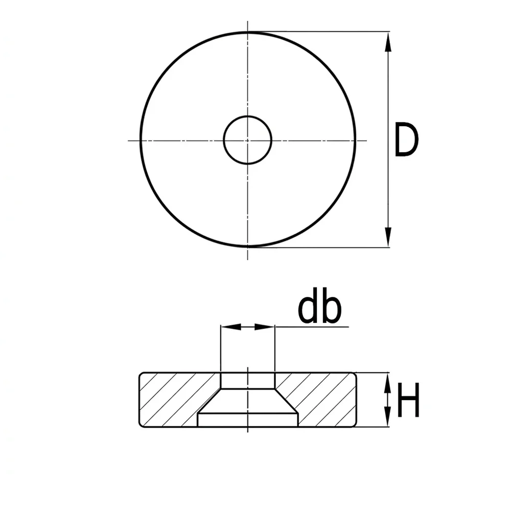 Plano de dimensiones Tope deslizador de teflón macizo - con agujero