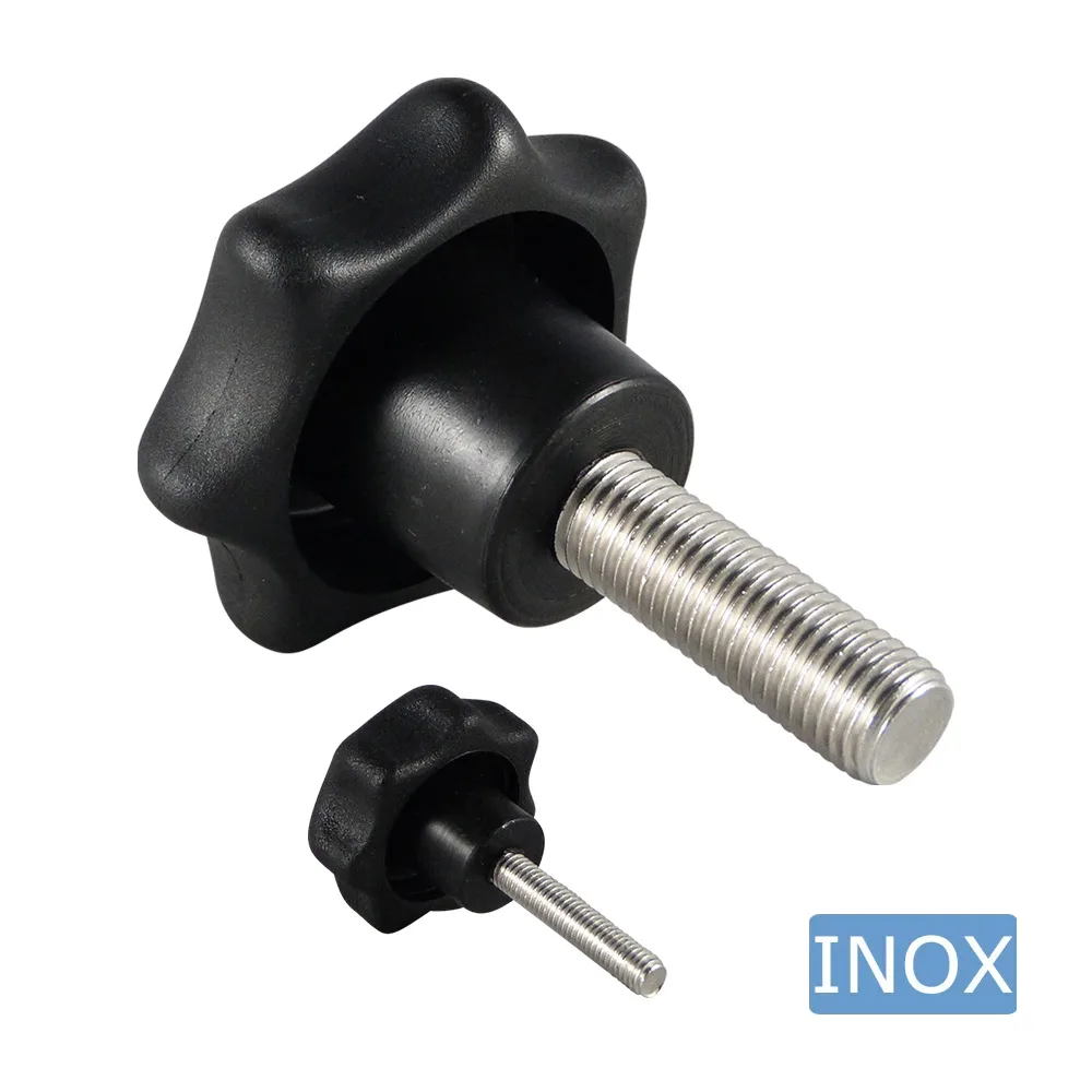 Pomo estrella PP Ø30 - espárrago roscado - M6x20mm - Acero inoxidable A4 (AISI 316) - Negro imagen 3