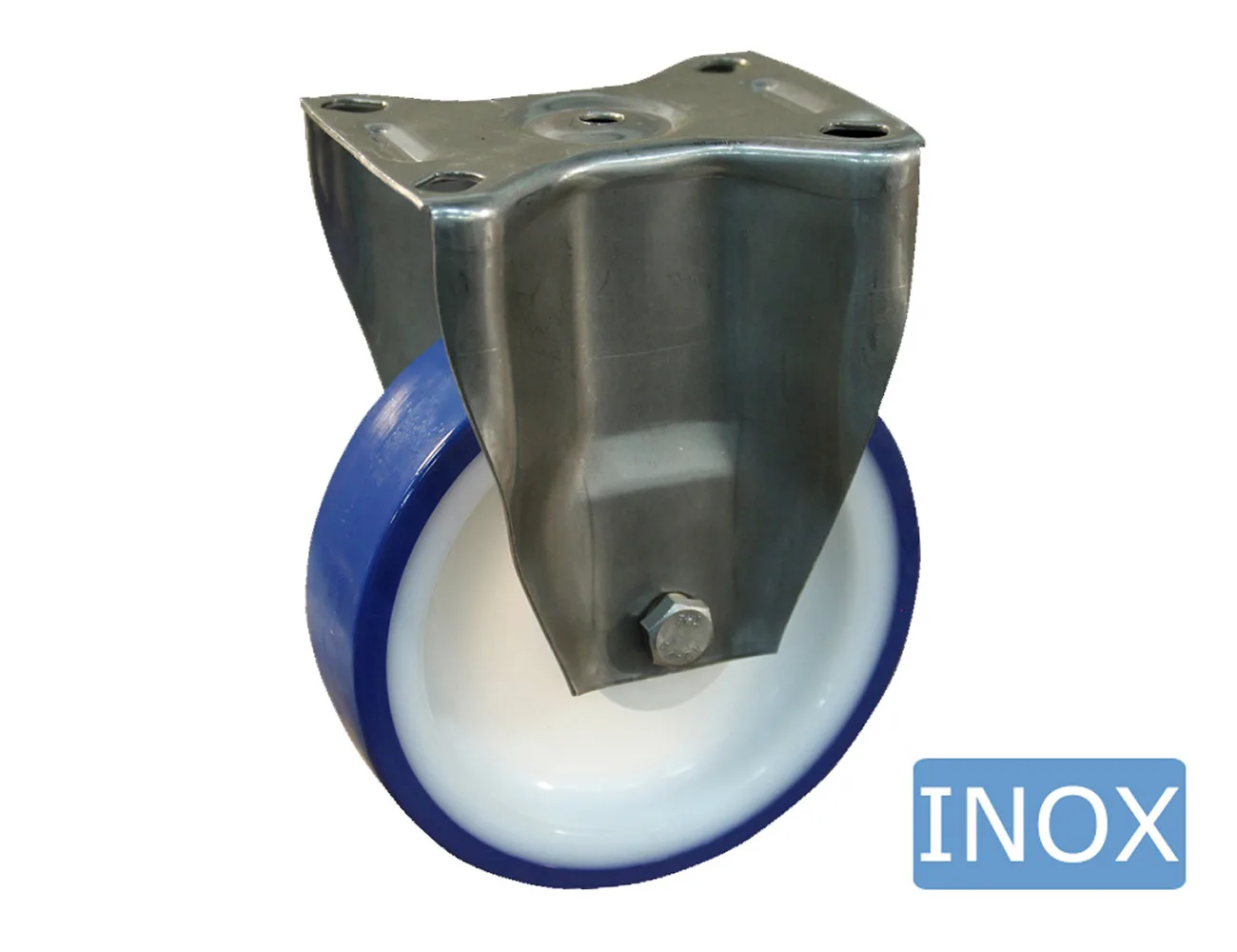 Rueda TPU fija con placa superior - horquilla acero inoxidable – Rueda TPU - 600kg - horquillas de acero inoxidable