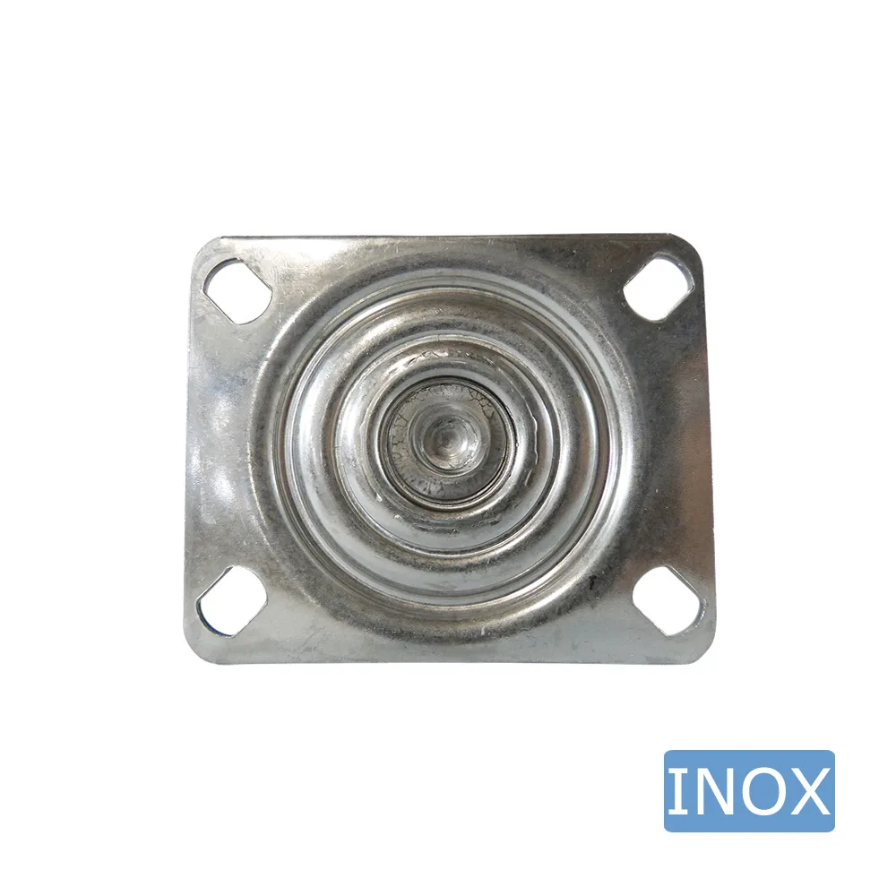 Rueda giratoria PA Ø100mm - banda de rodadura azul TPU - Cojinete de deslizamiento - Fijación de placa 95x80mm - Acero inoxidable A2 (AISI 304)