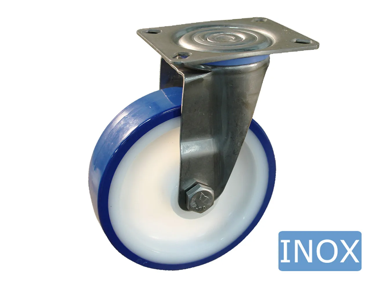 Rueda de TPU giratoria con horquilla RVS – Rueda TPU - 600kg - horquillas de acero inoxidable