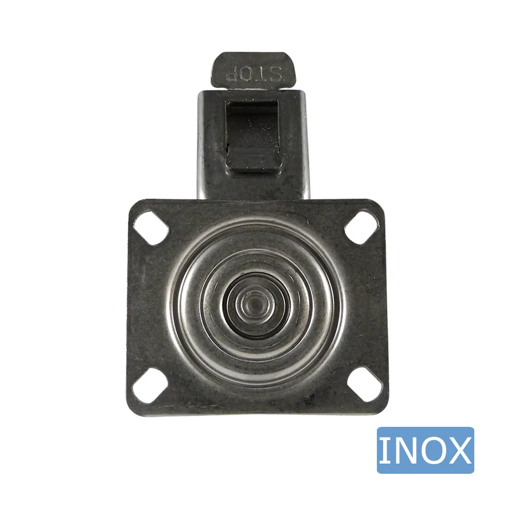Rueda giratoria PA Ø100mm - banda de rodadura azul TPU - Cojinete de deslizamiento - Fijación de placa 95x80mm - Acero inoxidable A2 (AISI 304) imagen 2