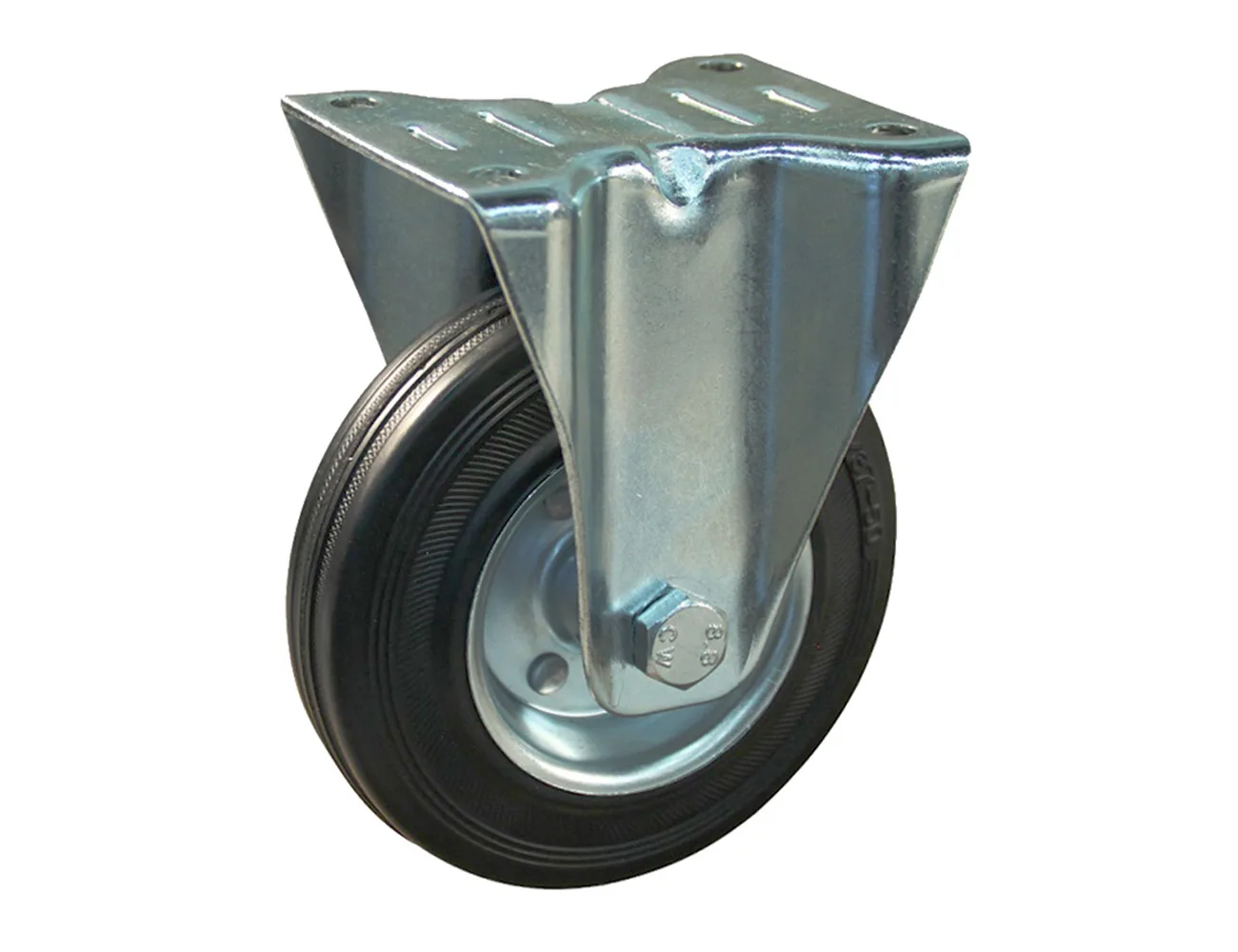 Rueda de goma maciza fija con platina - Llanta de acero – Rueda de goma maciza - Llanta de acero - 400kg - horquillas de acero