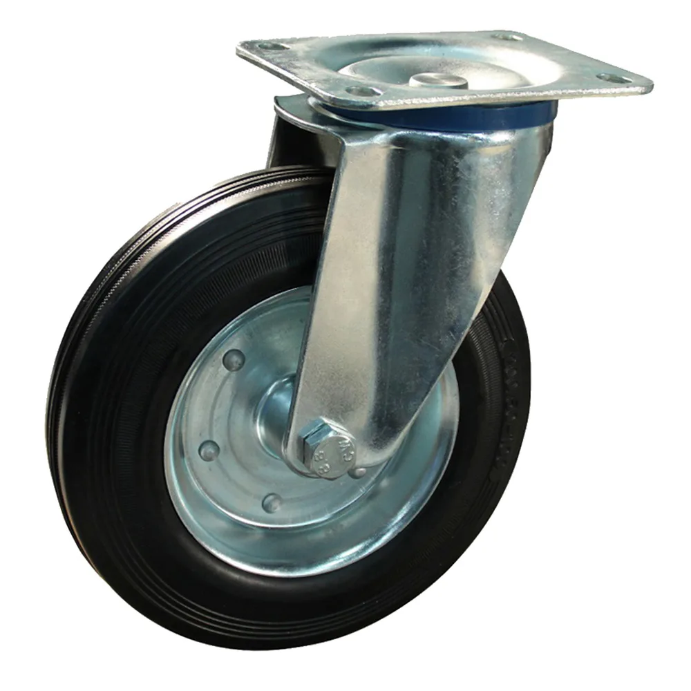 Rueda giratoria TPE Ø250mm - banda de rodadura azul - Caucho / TPE - Rodamiento de rodillos - Fijación de placa 140x110mm - St - Acero imagen 3